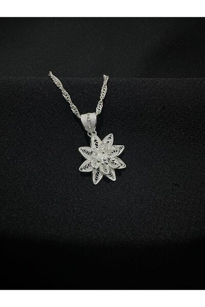 bigakan 925 Ayar Gümüş Telkari Lotus Çiçeği Kolye – Singapur Zincir 45-50-55-...