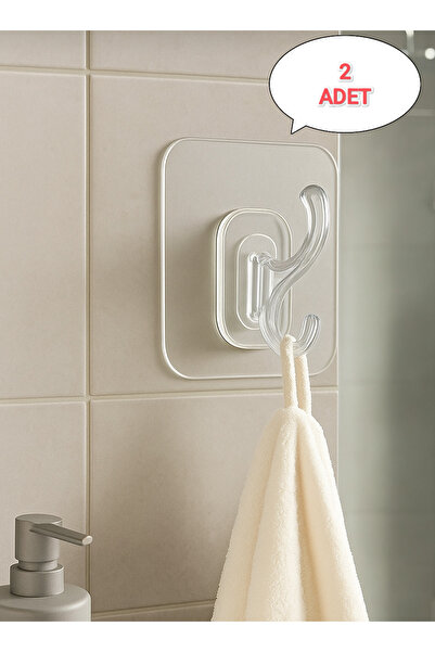 HZL HOME 2'li Şeffaf -Ekstra Güçlü Yapışkanlı Askı Banyo-Fayans Yüzeyi Askı