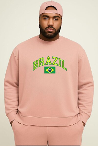 BENROMA Hanorac unisex de mărime mare, cu 3 fire, din bumbac pieptănat, cu im...