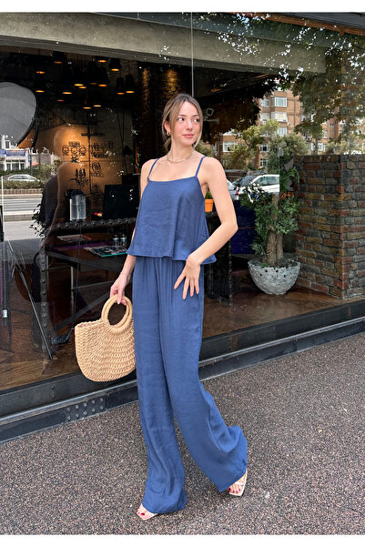 Angel Mia Set pantaloni bluză cu bretele bleumarin