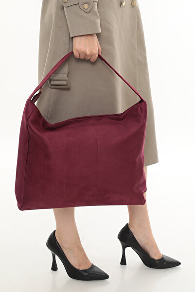 besmoda Women's Burgundy Suede Shopper Bag
