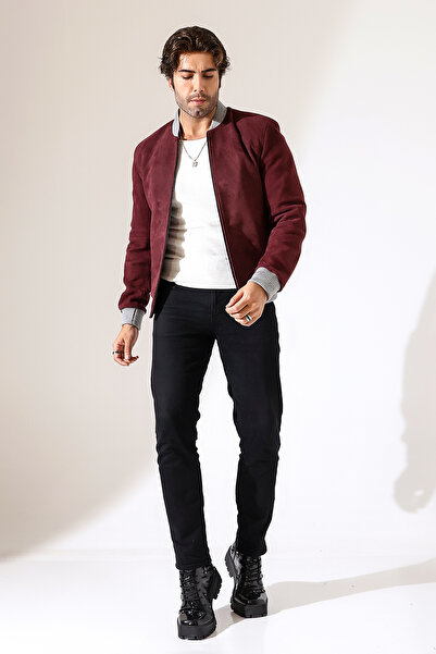 By Marki Marki Erkek Hakiki Süet Deri Ceket, Bordo, Pilot Model, 67 cm, Fermuarlı