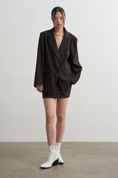 TRİNİTY Women's Brown Blazer Jacket & Skirt Set