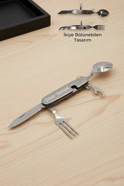 Giftino İsme Özel Paslanmaz Çelik Fonksiyonel İsviçre Çakısı Çatal Kaşık Bıça...