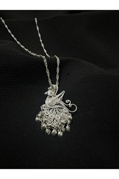 bigakan 925 Ayar Gümüş Telkari Tavus Kuşu Kolye – Singapur Zincir 45-50-55-60...