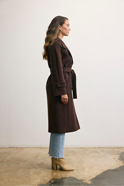 KENT Belted Long Cashmere Trench Brown Coat