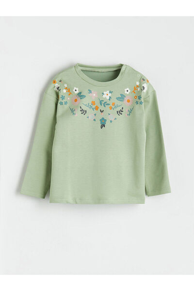 LC Waikiki Green Floral Baby Girl T-Shirt and Pants 2-Piece Set