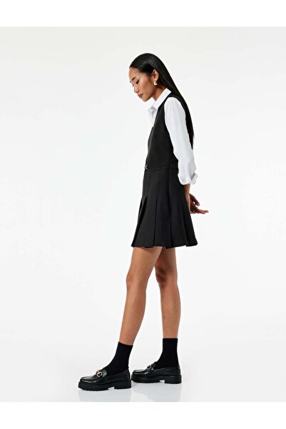 Koton Rochie neagră pentru femei, cu decolteu în V, plisată, 6Wak80059Uw