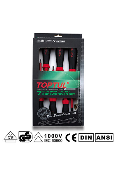 TOPTUL Set of 7 insulated screwdrivers TOPTUL: GAAE0704, straight profile 4x100, 5.5x125, 6.5x150 mm, phillips profile