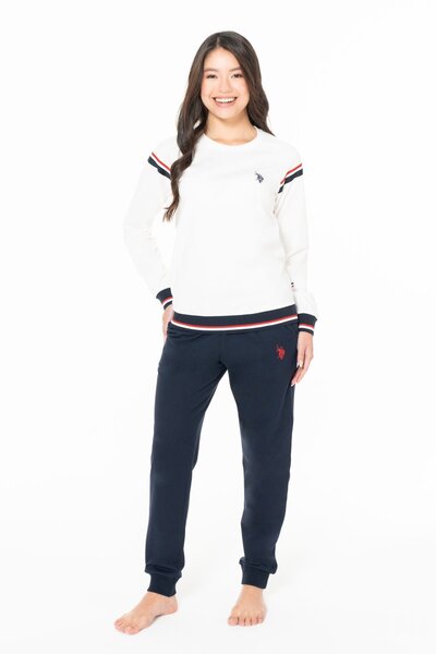 U.S. Polo Assn. U.S. Polo Assn. 20118 Women's Long Sleeve Crew Neck Bandaged Casual Home Wear-Ecru