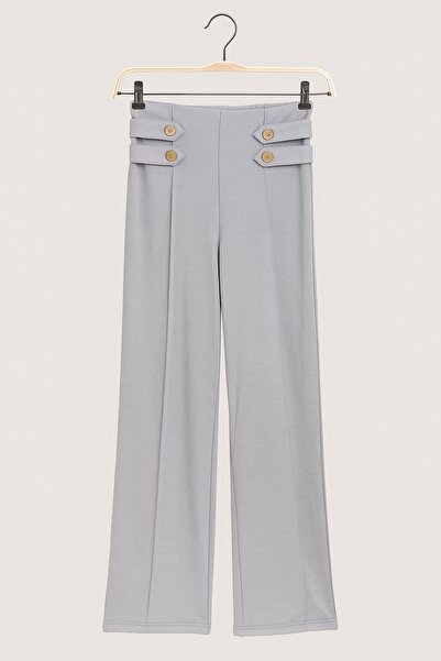 nazarbebe Kız Çocuk Gri Düğme Detaylı Palazzo Pantolon – 20257