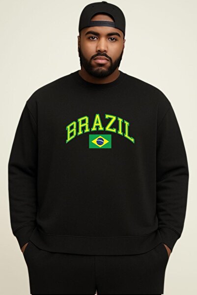 BENROMA Hanorac unisex de mărime mare, cu 3 fire, din bumbac pieptănat, cu im...