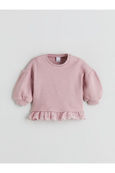 LC Waikiki Gencc Quality Lcw Baby Pink Lace Detailed Baby Girl Sweatshirt and Leggings