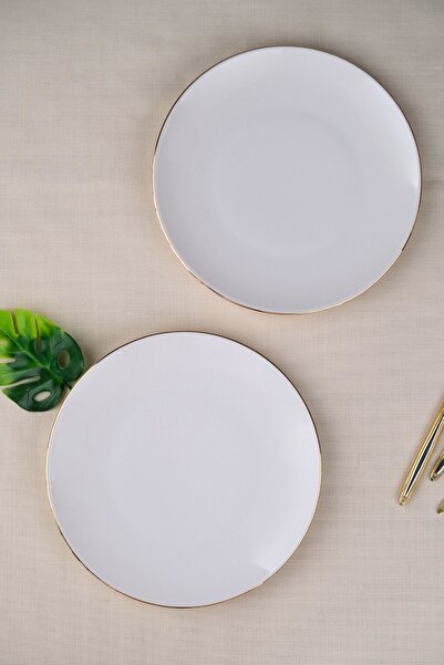 tabakevi Tabak Evi Porcelain Natura Porcelain Gold Gilded Cake Plate 20.50cm 2 Pieces