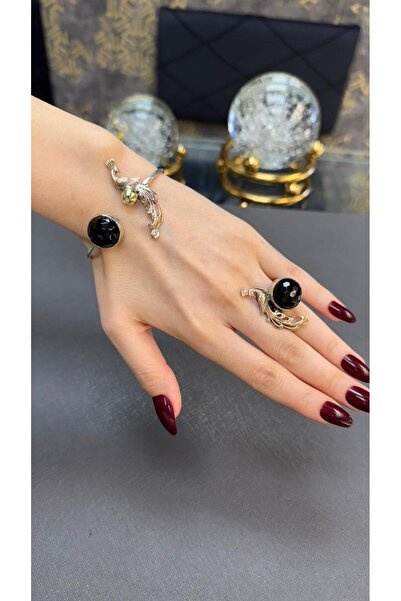 Gümüşhanesi Oltu ( oniks ) taşından otantik gümüş set