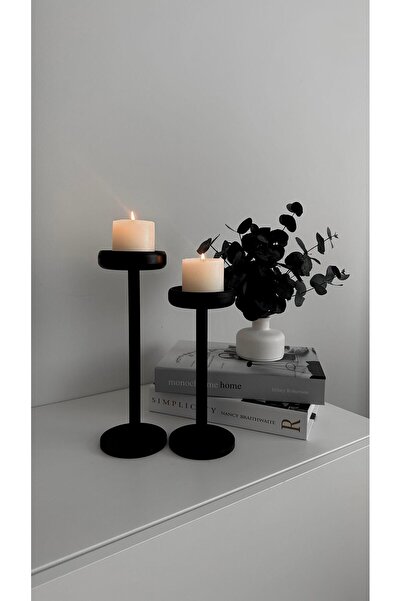 NUNU DESİGN Nara Ahşap Şamdan Küçük Boy 2'li Set