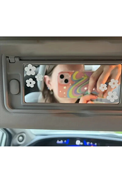 Zenan Design Beyaz Çiçek Sticker Ayna Yazısı Araba-Motosiklet Cam Etiket Sticker (3'lü)