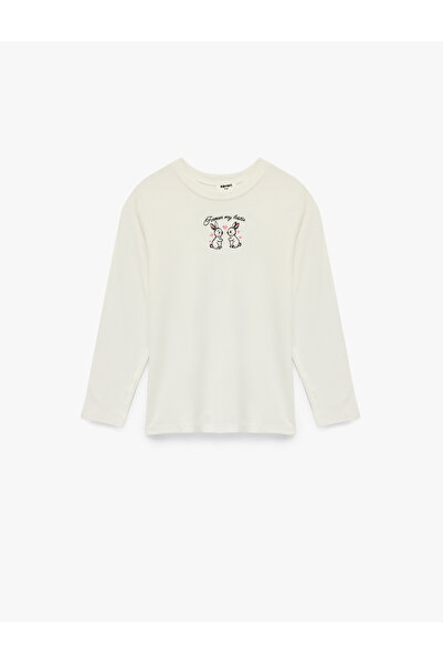 Koton Tricou din bumbac cu mânecă lungă și decolteu cu broderie de iepure