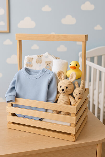 Taata Dizayn Büyük Boy Ahşap Bebek Kırk Sepeti & Ahşap Kasa & Bebek Sepeti