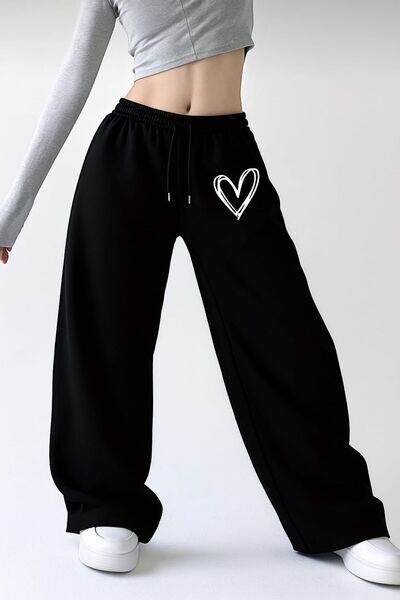 Le Vion Γυναικείο φαρδύ παντελόνι φόρμας με σχέδιο καρδιάς