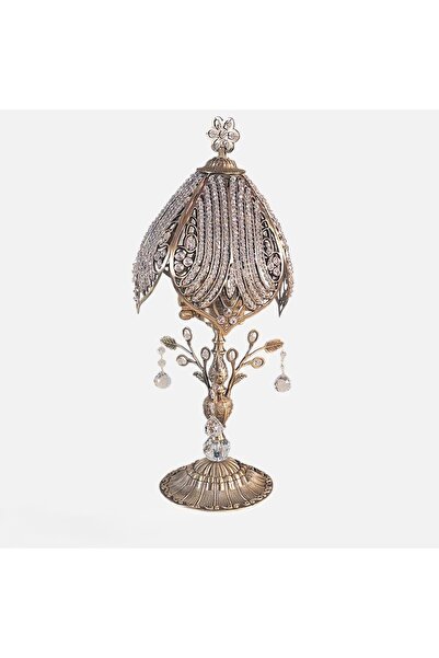 MOD10 Kristalli Masa Lambası | Pirinç Döküm Eskitme Şeffaf Kristal Abajur (E14) 2 Ampul 65 cm