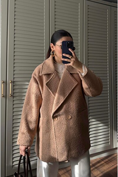 BBbutik Camel Astarlı Oversize Bürümcük Kaban