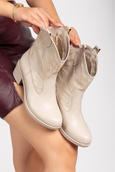 luff shoes Kovboy nakışlı kısa bot