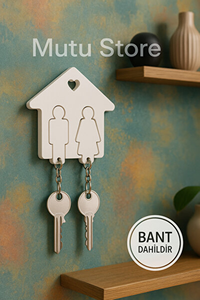 Mutu Store سلسلة مفاتيح مزخرفة بتصميم بسيط على شكل منزل بأشكال شخصية مزدوجة