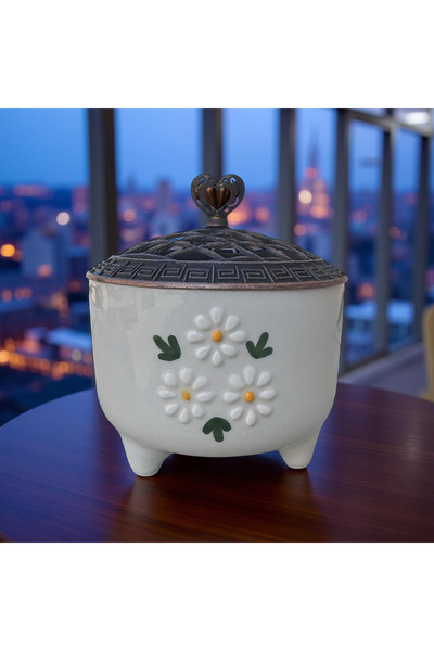İlbay Çini Takı Ayşen Sugar Bowl with Three Daisies