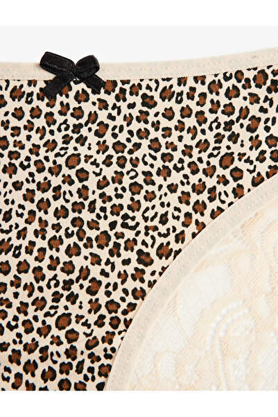Koton Comfortable Fit Lace Back Cotton Leopard Print Brazilian Panties
