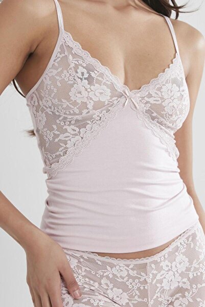 NazikEndam Combed Cotton Lace Shorts Panties Set 361 Powder