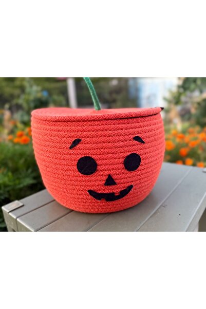 Patiska Tasarım سلة اليقطين للهالوين - صندوق تخزين مزخرف مصنوع يدويًا مع غطاء