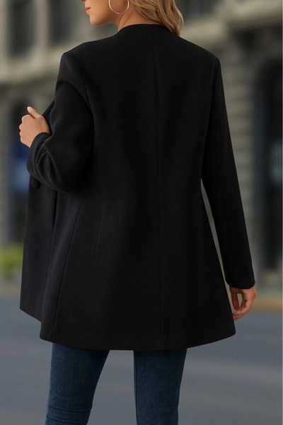 JANES Dámský krátký kabát s dlouhým rukávem, límcem s výstřihem, knoflíky a detaily kapsy na přední straně