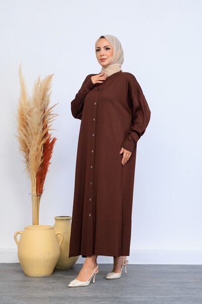 Eliva Women's Brown Plain Button Closure Winter Dress Hijab Cardigan