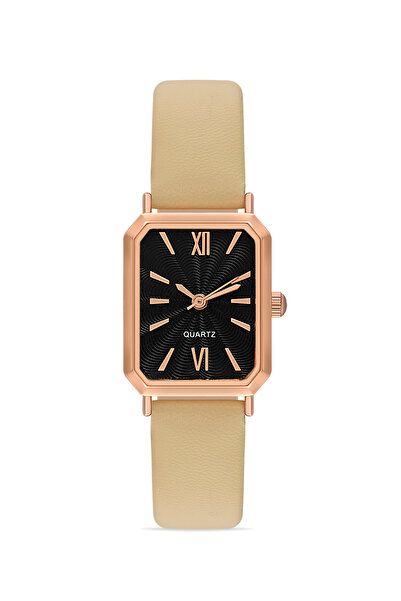 Ticarto ساعة يد نسائية من الجلد ذات تصميم بسيط وسوار كريمي ومينا أسود TCTSR00...