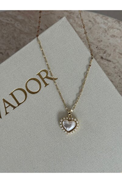 LUXSTONE White Heart Gold Necklace with Pearls