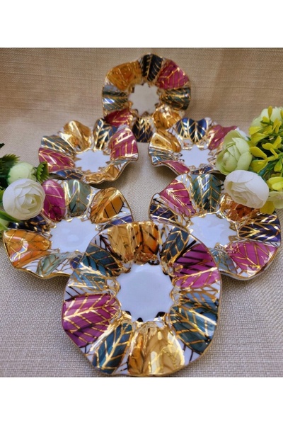 Handmade ESTERHOMEDECOR 6’lı Porselen el boyama kahve yanı lokumluk