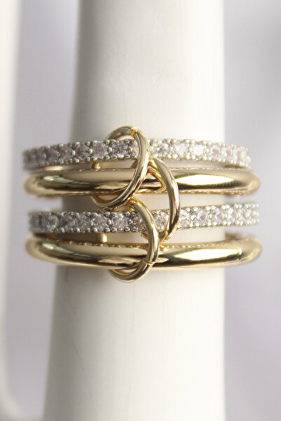 ForWhat Golden Brass Zircon Four Rings for Elegant Woman