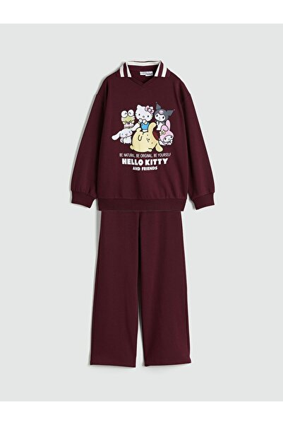 LC Waikiki LCW Kids Polo Yaka Hello Kitty Baskılı Kız Çocuk Sweatshirt ve Eşofman Alt