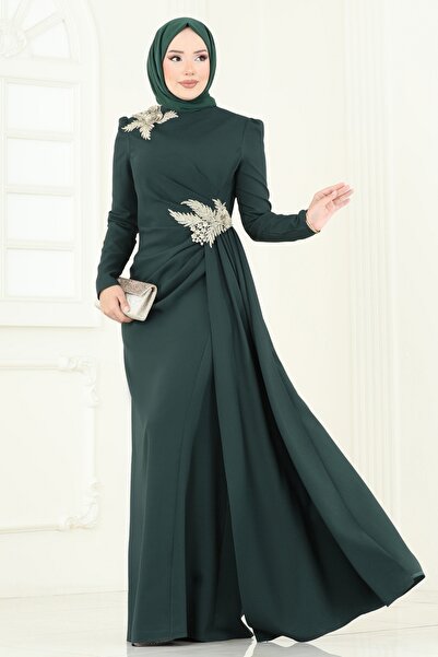 ModaMerve Embroidery Detail Evening Dress Asm2810-Ms Emerald