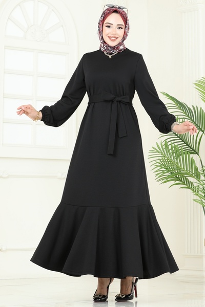 ModaMerve Mira Dress with Belt 23028Ukb139-Ms Black