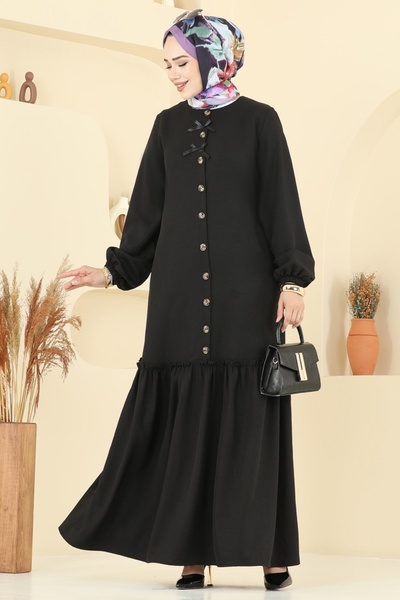 ModaMerve Sofia Dress with Ribbon Detail 4115Pm271-Ms Black