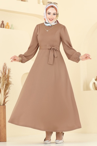 ModaMerve Beli Belted Dress 25029Ukb139-Ms Latte