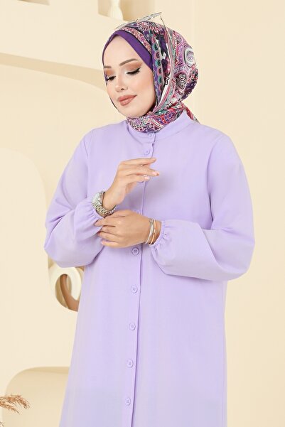 ModaMerve Hakim Yaka Terikoton Tunik 4517PM271-MS Lila