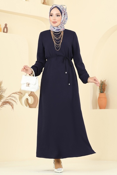 ModaMerve Beli Lace-Up Aerobin Dress 5004Mda386-Ms Navy