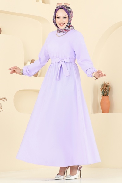 ModaMerve Beli Lace-Up Terikoton Dress 4116Pm271-Ms Lilac