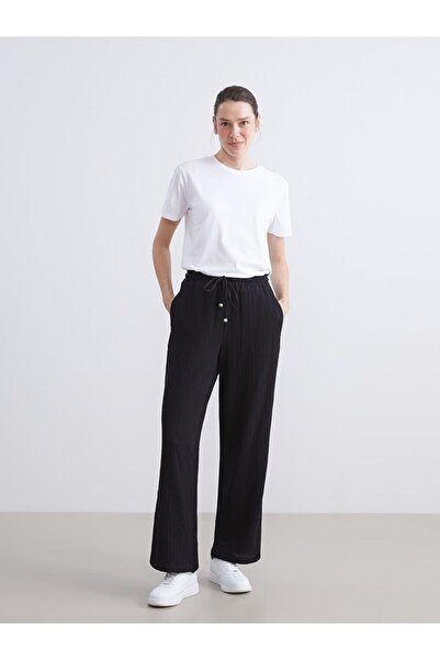 LC Waikiki LCWAIKIKI Classic Beli Lastikli Dokulu Müslin Kadın Pantolon