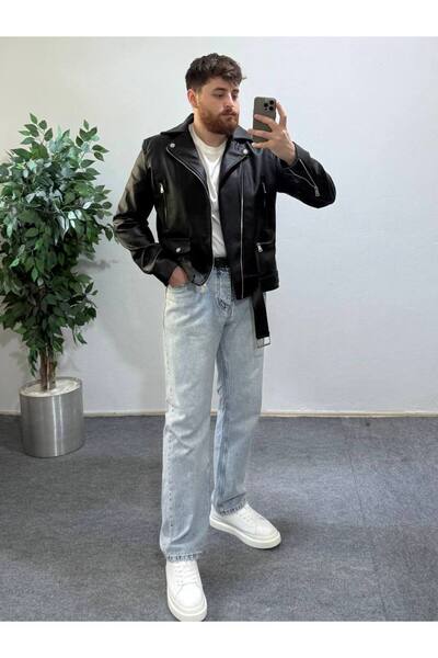 Arvens Men's Leather Jacket with Fur Inside, Side Belt, Zipper on Sleeve, Hid...