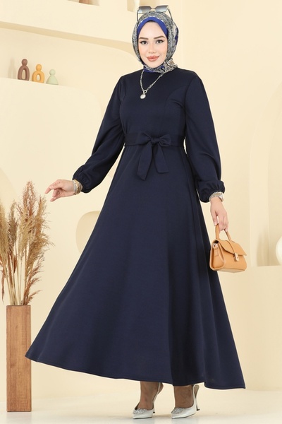 ModaMerve Beli Belted Dress 25029Ukb139-Ms Navy