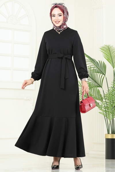 ModaMerve Mira Dress with Belt 23028Ukb139-Ms Black